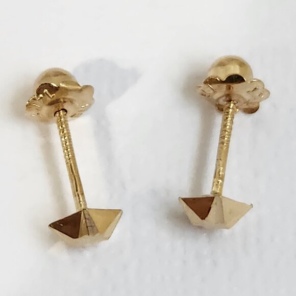 VTG 80s 14K Solid Yellow Gold Diamond Cut 3mm Hexagon Screw Back Stud Earrings - Picture 6 of 14